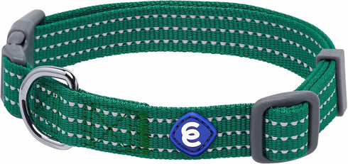 Blueberry Pet Essentials Matching Large Dog Collar, Adjustable Classic Solid Color Nylon Reflective Dark Green Collar