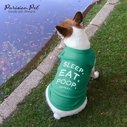 Parisian Pet Unisex Dog Tshirt - Embroidered “Sleep, Eat, Poop, Repeat“ - Lightweight Cotton Tank Top, Machine