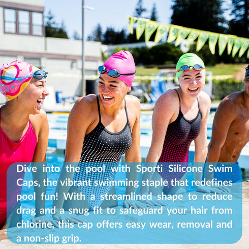Sporti Silicone Swim Cap for Women and Men, Adult, Lightweight Non-Slip Swimming Cap