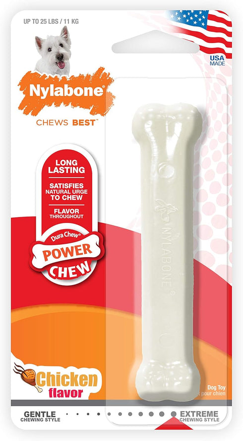 Nylabone Power Chew Classic Bone Chew Toy for Dogs, Durable for Aggressive Chewers, Chicken Flavor, Small/Regular
