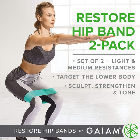 Gaiam Restore Booty Bands Resistance Loops, Set of 2 Elastic Glute Bands for Women & Men, Exercise Guide Included