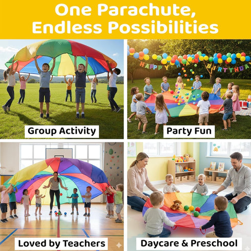 (6 GSi Kids Play Parachute Rainbow Parachute Toy Tent Game for Kids Gymnastics Cooperative Play and Outdoor Playground