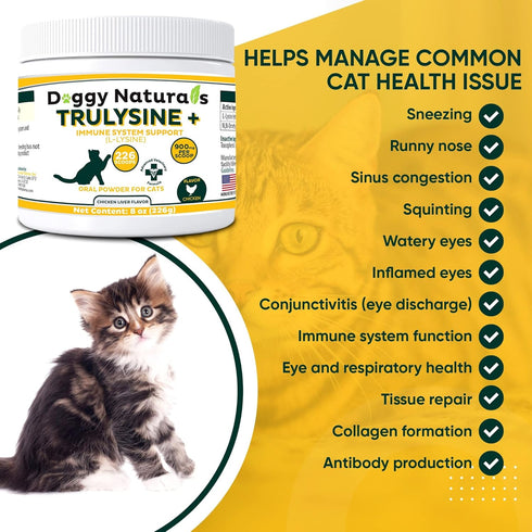 Trulysine Plus L-Lysine for Cats Immune Support Oral Powder 8oz/226g - Chicken Liver Flavor for All Ages