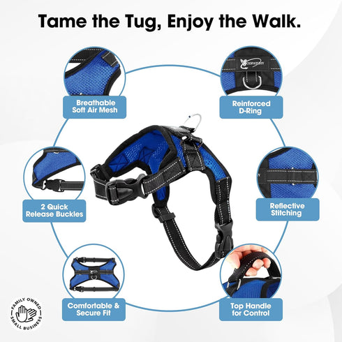 No Pull Reflective Adjustable Dog Harness with Handle - Comfortable Soft All Weather Mesh for Small, Medium, Large Dogs