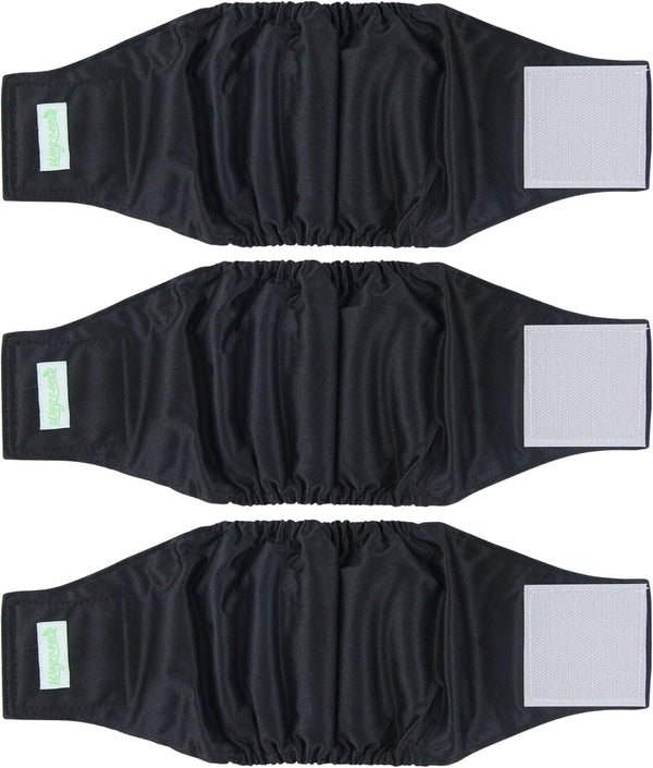 wegreeco Washable Dog Diapers - Washable Male Dog Belly Wrap (Pack of 3, Black, Medium)