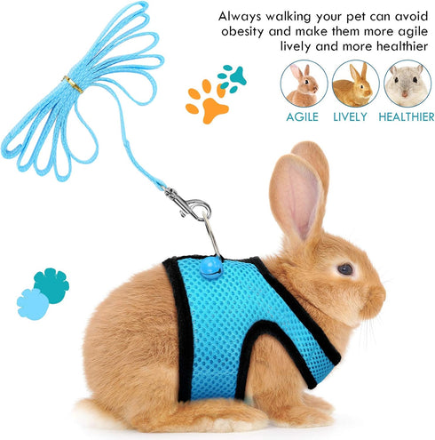 SATINIOR 2 Pieces Guinea Pig Clothes, Soft Mesh Harness Leash Vest Set with Bell for Small Animals (Blue, Black, S)