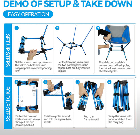 Backpacking MARCHWAY Ultralight Folding Camping Chair, Heavy Duty Portable Compact for Outdoor Camp, Travel, Beach