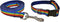 Preston Rainbow Dog Collar and Leash Set, Striped Multi Colored Ribbon on Navy Blue Nylon Webbing (Small)