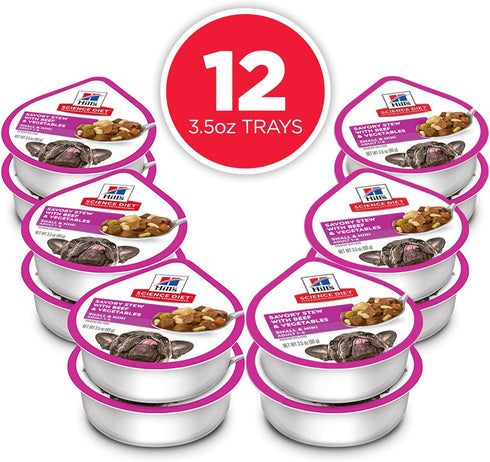 1-6 3.5 oz. 12-Pack Hill's Science Diet Adult Small & Mini Wet Dog Food, Beef & Vegetables, Trays
