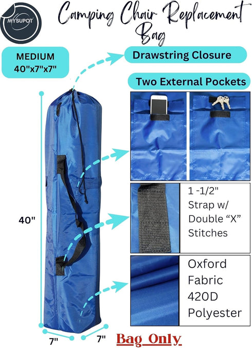 40"x7"x7" Hammock, 420D (Blue, M) Replacement Bag for Folding Camping Chair, Camp Chairs, Yoga Mat, Beach Chair