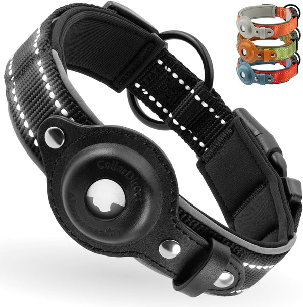 CollarDirect Airtag Dog Collar, Reflective Black Collar for Apple Air Tag, Size S for Large, Medium, Small Dogs
