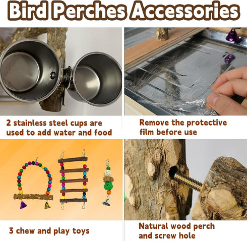 kathson Parrot Play Stand Parakeet Playground Bird Jungle Gym Wood Conure Playstand Hanging Chewing Toys with Swings