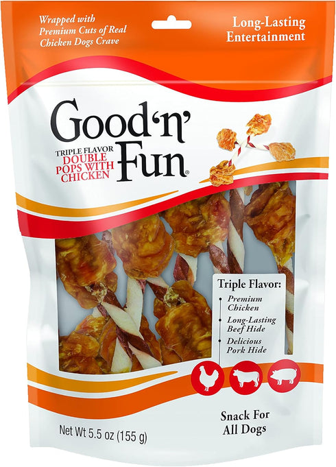 Good 'n' Fun Gourmet Dog Snacks - Triple Flavor Double Pops with Chicken, 5.5 Ounces