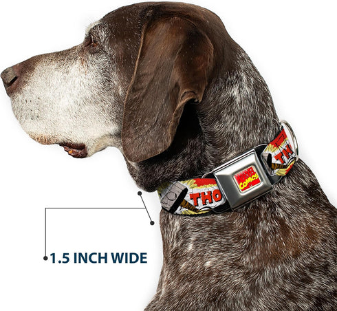 Buckle-Down Dog Collar Seatbelt Buckle, Thor Hammer Red Yellow White, 18 to 32 Inches, 1.5 Inch Wide