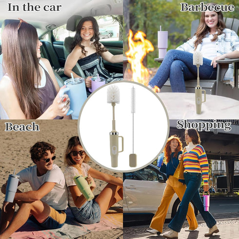 5-in-1 Long Handle Electric Bottle Brush Cleaner and Straw Cleaning Brush with Removable Brush Head, Multi-Function