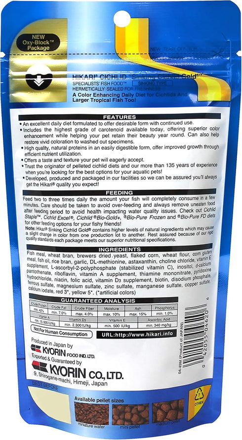 Hikari 3.5-Ounce Sinking Cichlid Gold Pellets for Pets, Mini