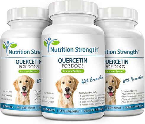 Quercetin for Dogs with Bromelain - Supports Immune System, Inflammatory Relief, Antioxidant Activity, 120 Chewable