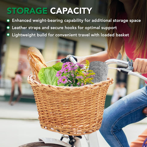ProSource Wicker Bike Basket, Light Brown, Front Cargo for Women and Men, Fits Most Bikes, Beach Cruiser, Ebike, Road