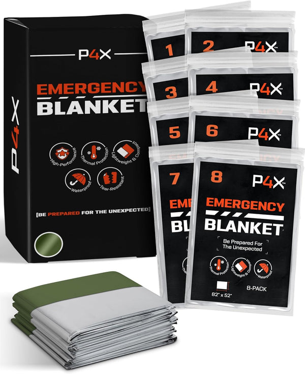PREPARED4X Mylar Blankets 8 Pack, Waterproof Emergency Blankets for Outdoor Survival
