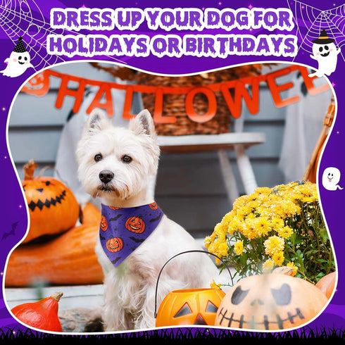 72 Sanwuta Pcs Halloween Dog Bandana Bulk Washable Puppy Triangle Scarfs Halloween Pumpkin Cat Bandanas Adjustable Soft
