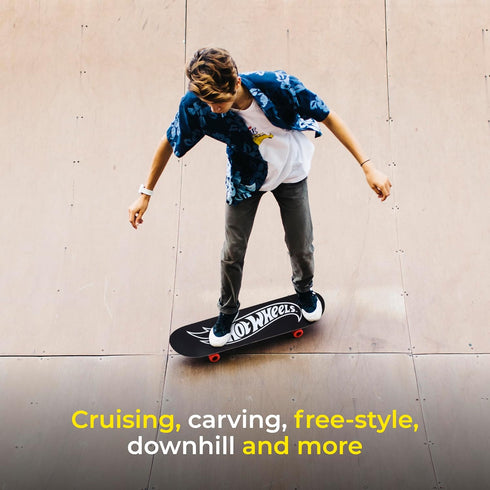 Hot Wheels 31 Inch Skateboard, 9-Ply Maple Desk Skate Board for Cruising, Carving, Tricks, and Downhill