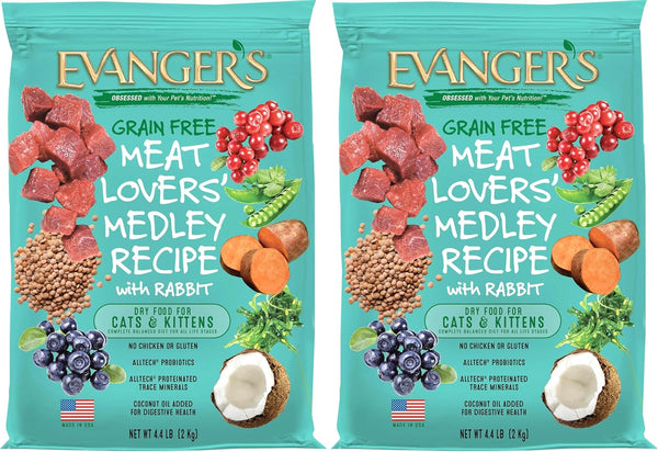 Evanger's Grain-Free Meat Lover's Medley with Rabbit Dry Cat Food, 4.4 lb