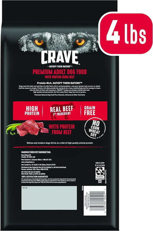 CRAVE Grain Free High Protein Adult Dry Dog Food, Beef, 4 lb. Bag