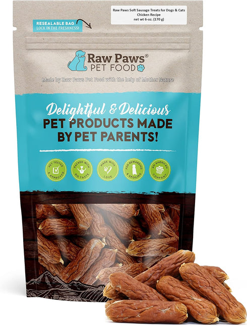 Raw Paws Grain-Free Soft Sausage Treats for Dogs & Cats - Chicken Recipe, 6-oz USA Dog Treats