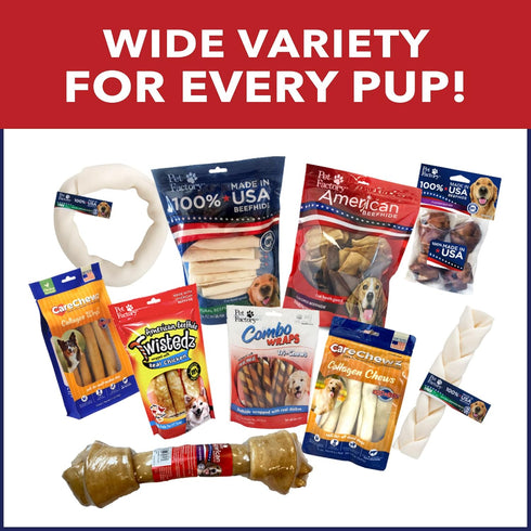 Pet Factory 100% Made in USA Beefhide Dog Chew Treats, 8-9" Assorted, 6 Count