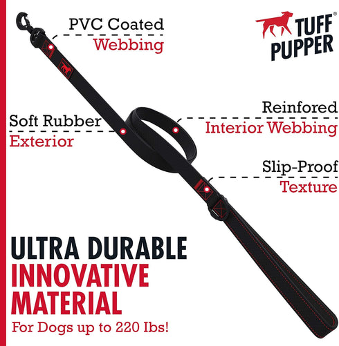 Tuff Pupper Heavy Duty Waterproof Action Leash - 6 Foot with Aluminum Quick Release, Locking Carabiner Clip