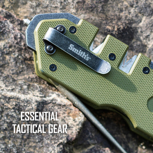Smith’s 50981 Pocket Pal Tactical Knife Sharpener - OD Green, 2 Stage Sharpener & Diamond Rod, Compact
