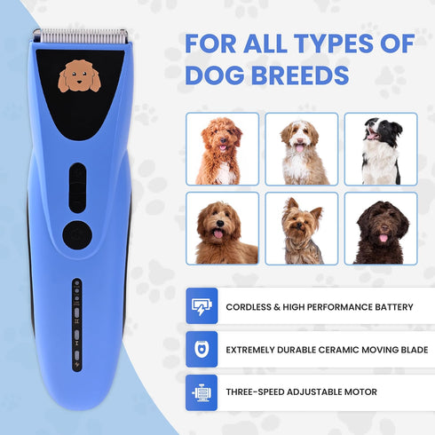 We Love Doodles Dog Clippers for Thick Coats - Powerful Cordless Trimmer with 8 Detachable Blades