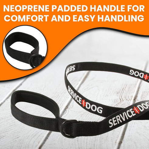 Service Dog Leash, Strong Nylon with Soft Neoprene Padded Handle, 4ft Length x 1in Width
