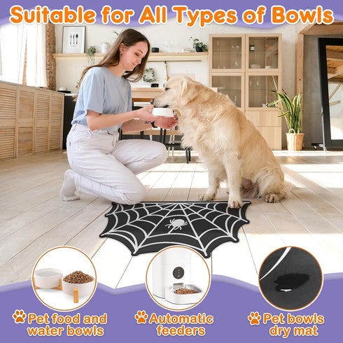 Pet Mats for Food and Water - Anti-Slip Waterproof Feeding Mat for Pet Food Water Bowl, 23.6"x15.7" Spider Web Design