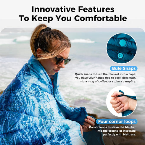 KingCamp Lightweight Camping Blanket, Down Alternative Puffy Printed Quilt, Portable for Travel, Picnic, Hiking, 79" x