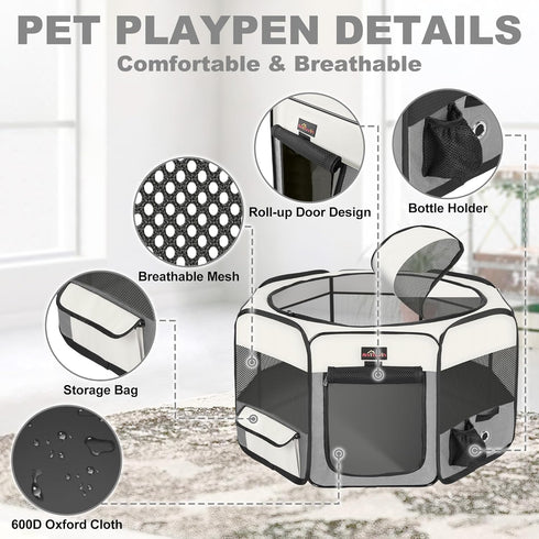 Aivituvin Dog Playpen Foldable Pet Play Pens with Carrying Bag for Cat, Puppies, Rabbits, Chickens, Durable Portable