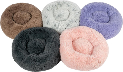 Best Pet Supplies Round Donut Dog Bed with Plush Faux Fur Fabric, Calming Cushion for Indoor Pets, Gray, 24x24x7''