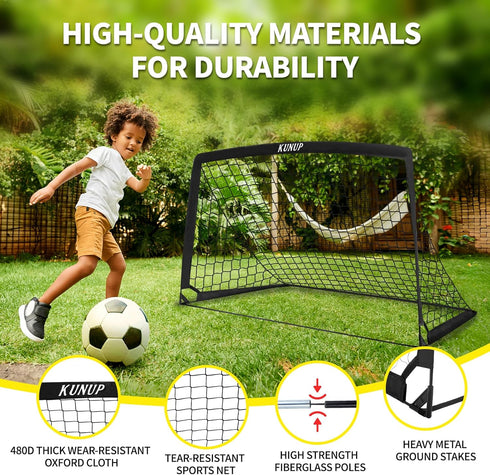 2 Set Kids Soccer Goals for Backyard with Training Equipment, Portable Foldable Practice Nets with Ball, Dice & Mat