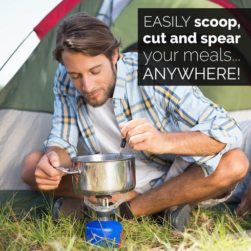 Orblue 4-in-1 Camping Utensils, 2-Pack Portable Stainless Steel Spoon, Fork, Knife & Bottle Opener Combo