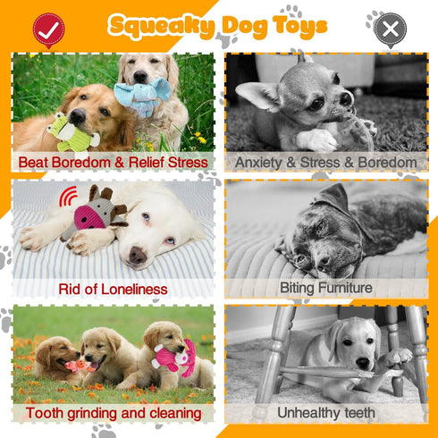 5 Pack MRSOHRET Squeaky Dog Toys, Tough Stuffed Plush Puppy Tough Chew Toys, Durable Plush Animal Dog Toy for Large
