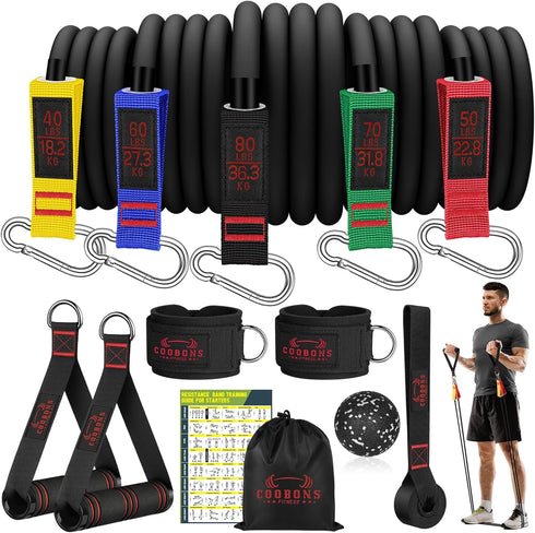 Resistance Bands, Exercise Bands with Door Anchor and Ankle Straps, Elastic Bands for Physical Therapy, Fitness Workout