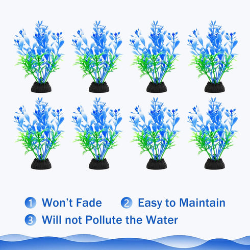 Aquarium Fish Tank Decorations 8 PCS Small Blue Tree Artificial Plastic Fish Tank Plants Ornaments Safe for Betta Fish by Vtapliea