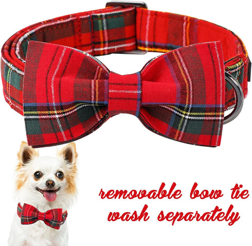 Adjustable Soft and Comfy Bowtie Collars for Small Medium Large Dogs, Unique Style Paws Christmas Dog and Cat Collar
