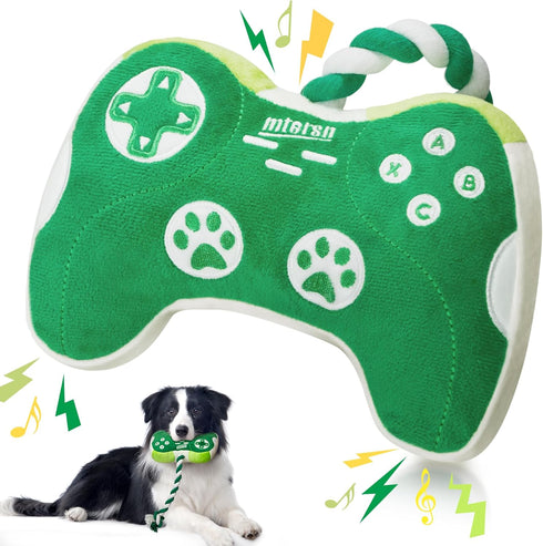 Squeaky Dog Toys: Interactive Plush Toy with Crinkle Paper and Cute Puppy Chew Toys with Rope - Gaming Controller Gift