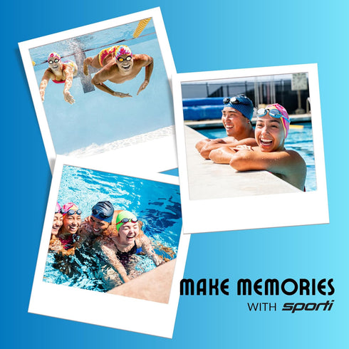 Sporti Silicone Swim Cap, Graphic Design with Dimension Height 7.6" Opening 7.5", Non-Slip Swimming Cap