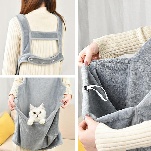 Cozy Pet Carrier Apron, Hands-Free Cat Sling for Indoor Outdoor Travel, Grey
