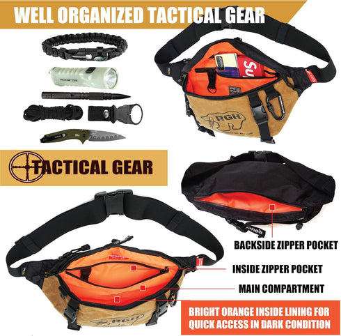Rough Enough Tactical Fanny Pack for Men, Large Crossbody Waist Bag for Hunting, Hiking, Fishing in Military Khaki