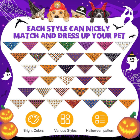 72 Sanwuta Pcs Halloween Dog Bandana Bulk Washable Puppy Triangle Scarfs Halloween Pumpkin Cat Bandanas Adjustable Soft