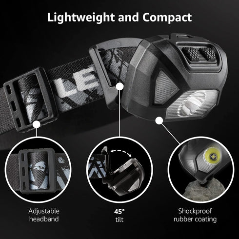 LE 320015 Battery Powered Headlamp, 1500Lux Super Bright LED Head Lamp with Red Light for Outdoor Camping