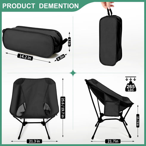 Howjoe Lightweight Camping Chairs with Adjustable Height, Portable Camping Chairs for Adults with Carry Bag and Side
